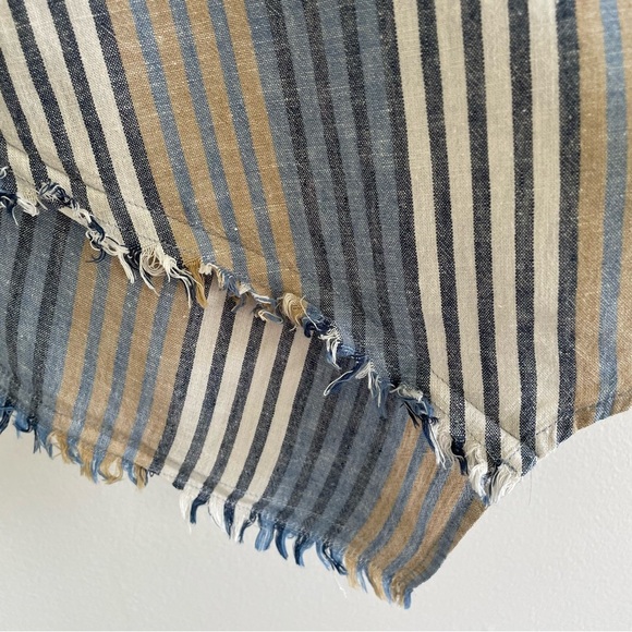 Ali Miles Asymmetrical Linen Blend Tunic Blouse Blue/Tan Striped Size PXL - Picture 3 of 11